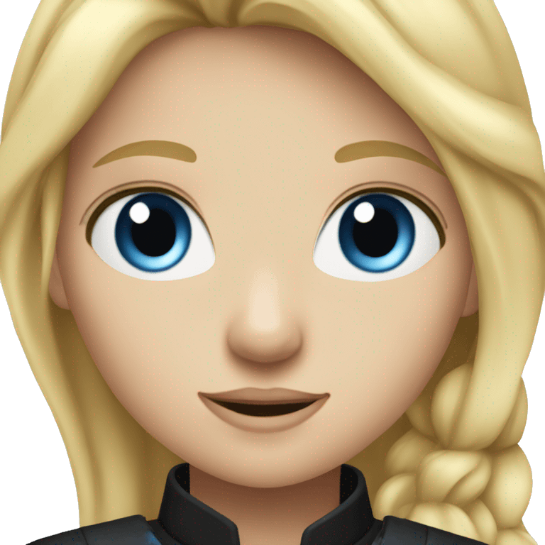 Blonde girl with blue eyes on a black horse emoji