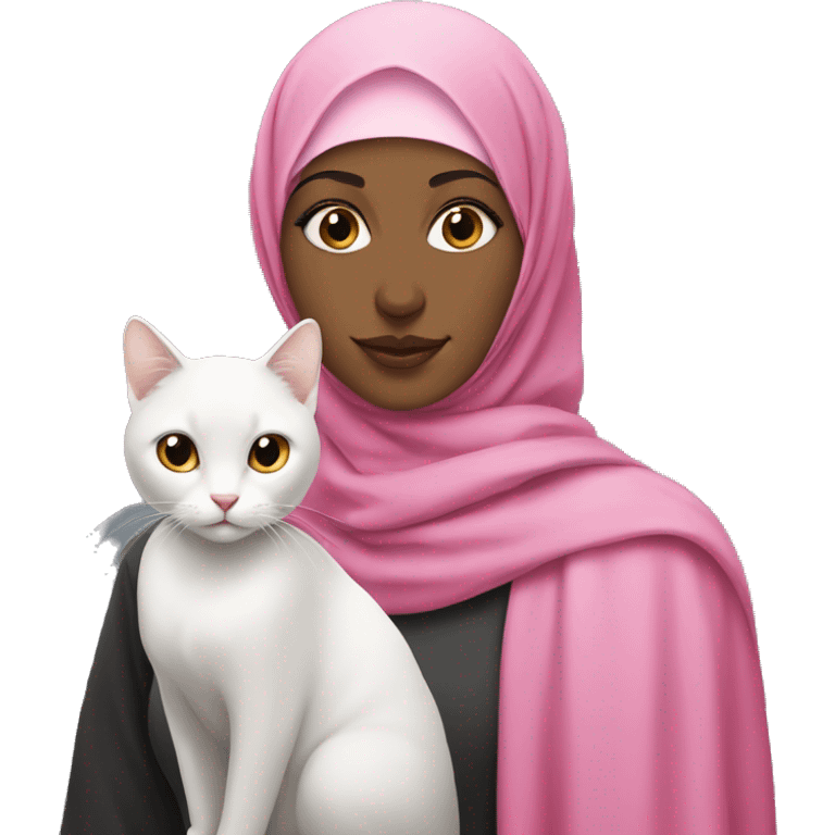 Hijabi with pink hijab and a white cat  emoji