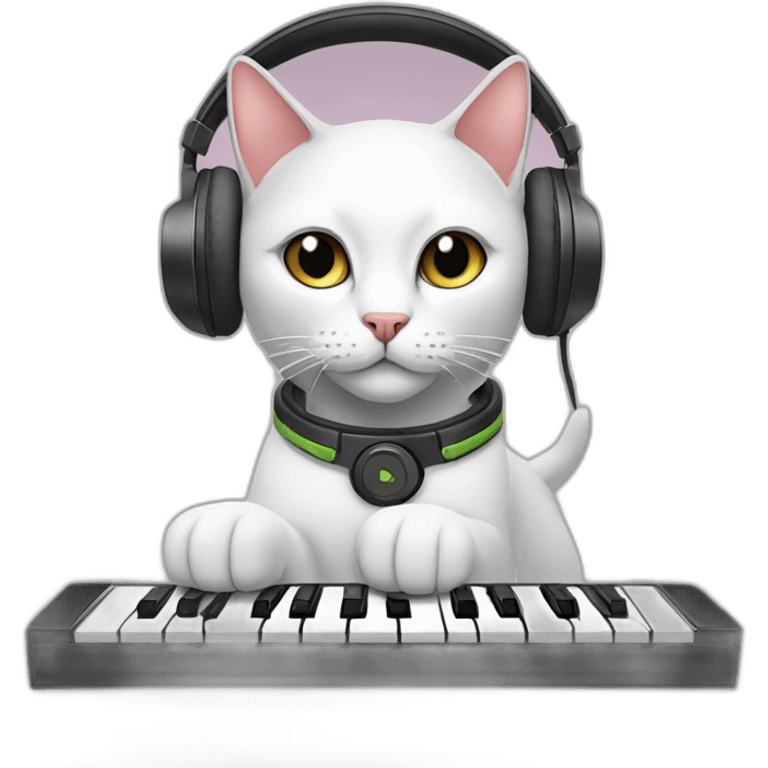 Siames cat with headphones, micro and keyboard emoji