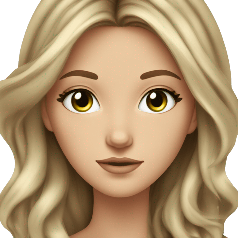 White girl green eyes with long voluminous brown hair with blonde highlights balayage emoji