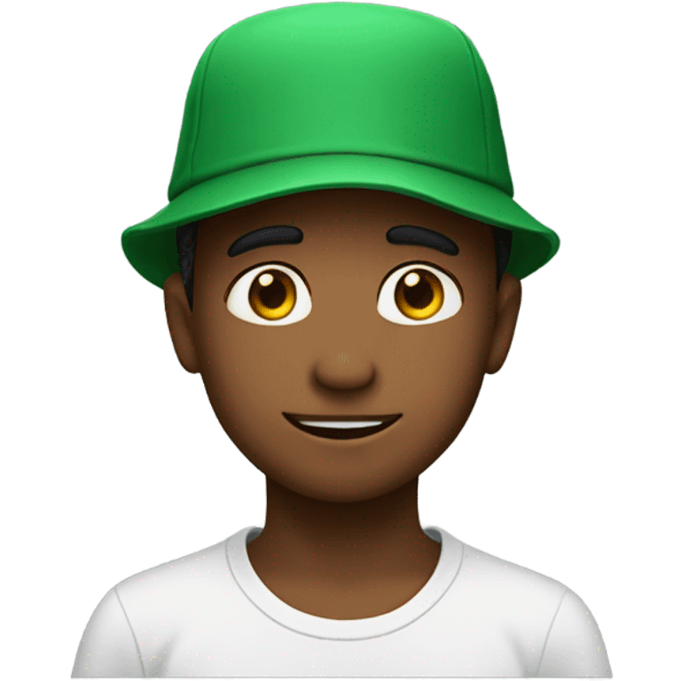 My son wearing a green hat  emoji