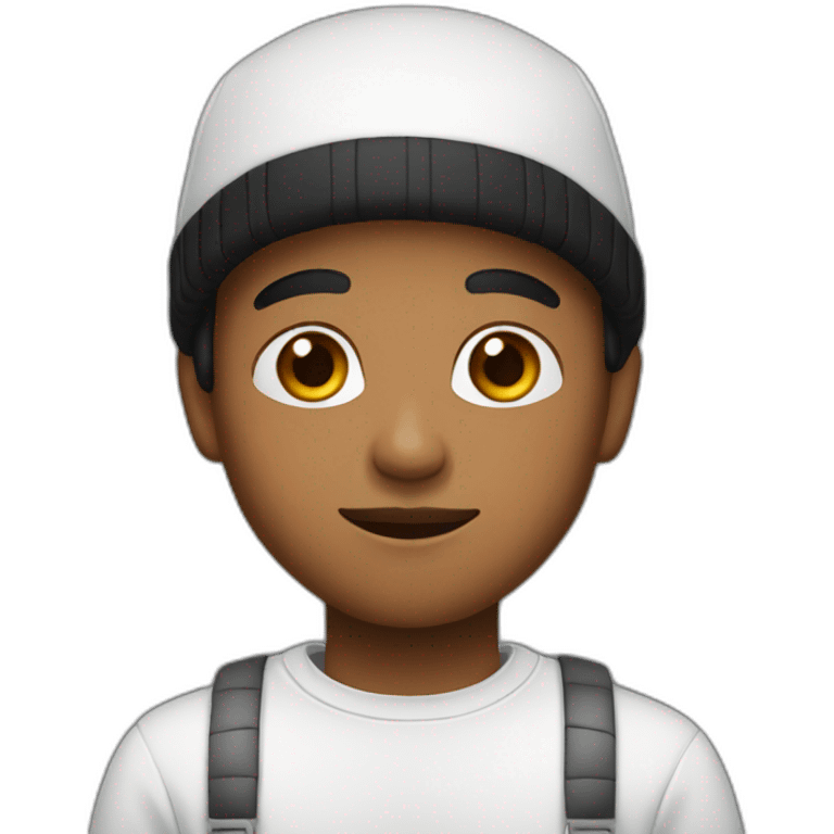 kind of brown kid with black beanie and white lip, wearing white shirt emoji