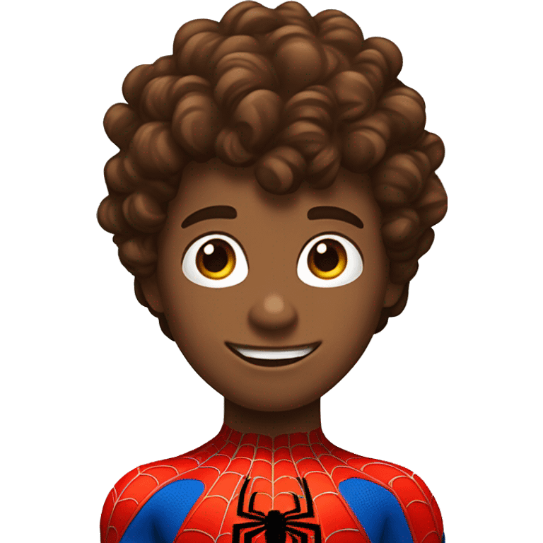 boy with brown curly hair in spider man suit emoji