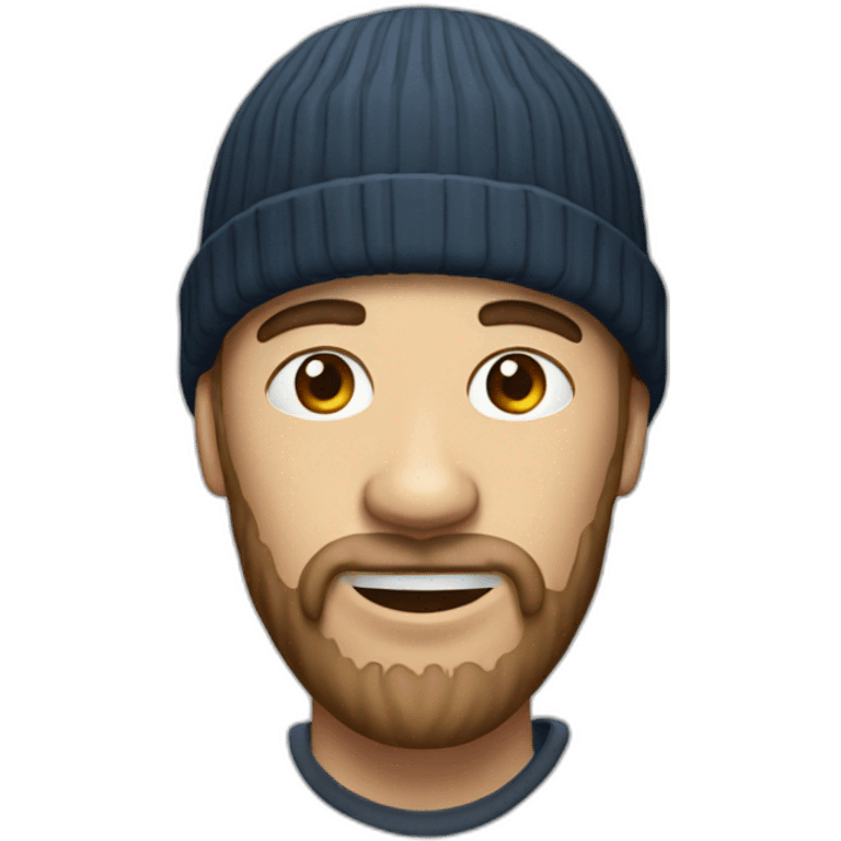 a man with a long jaw, shaved beard, and beanie hat emoji