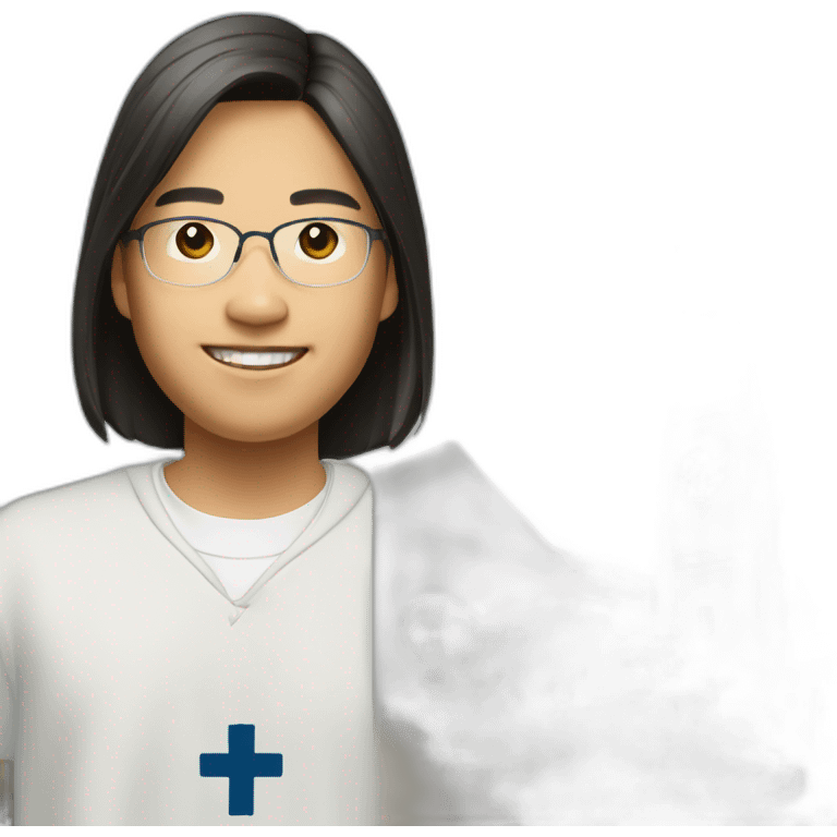 Catholic Asian Berkeley student with cross and Berkeley logo emoji