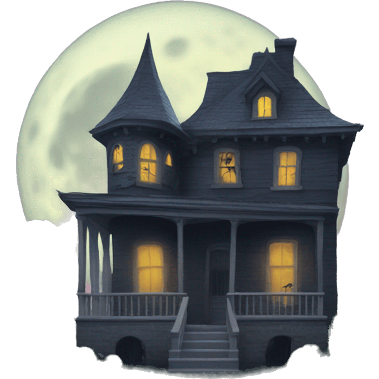 Haunted House Moon in Background emoji