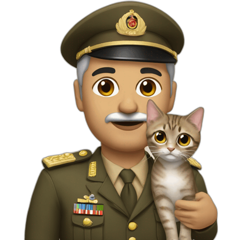 Dictator of Iraq petting a tabby cat, memoji style emoji