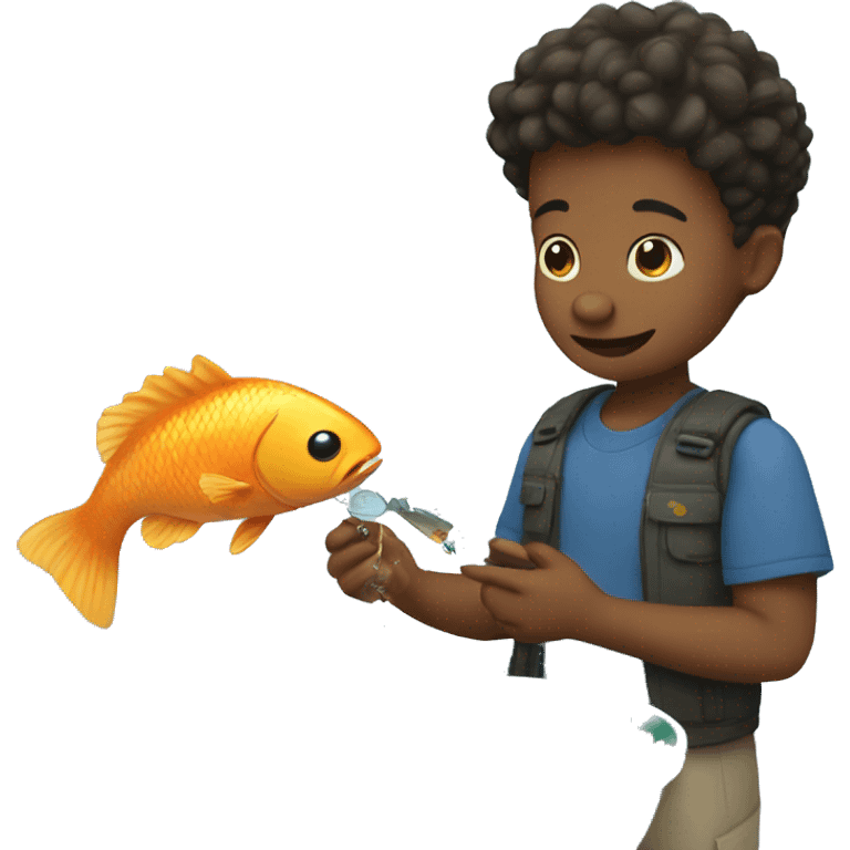 Create a boy feeding fish emoji