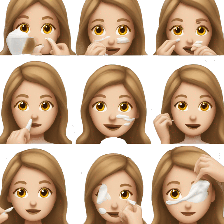 white girl with brown hair applying cream on face  emoji