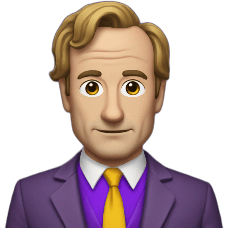 Saul goodman with a purple suit, yellow blouse and a dotted tie emoji