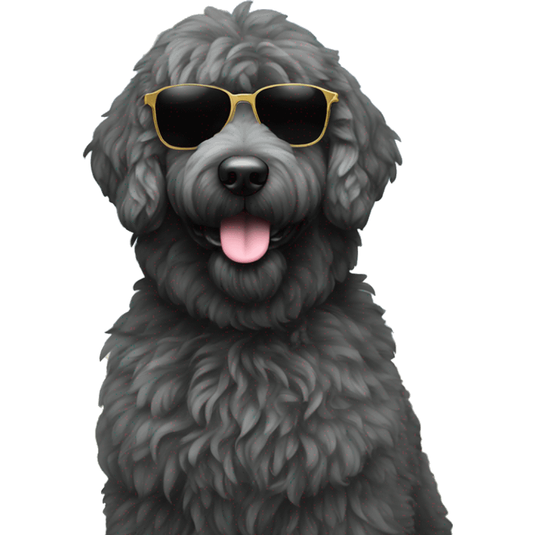 Black furgolden doodle in black sunglasses  emoji