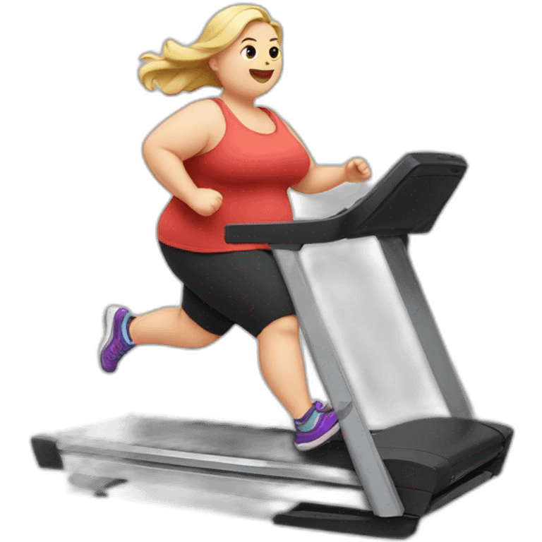 White-skinned very fat girl runs on a treadmill emoji