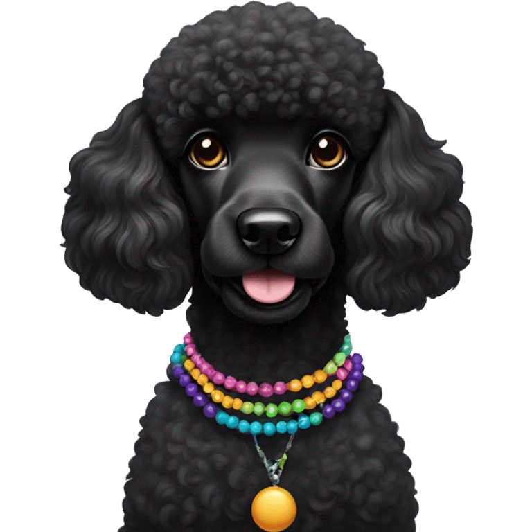 Black Poodle with one  colorful bead necklaces emoji