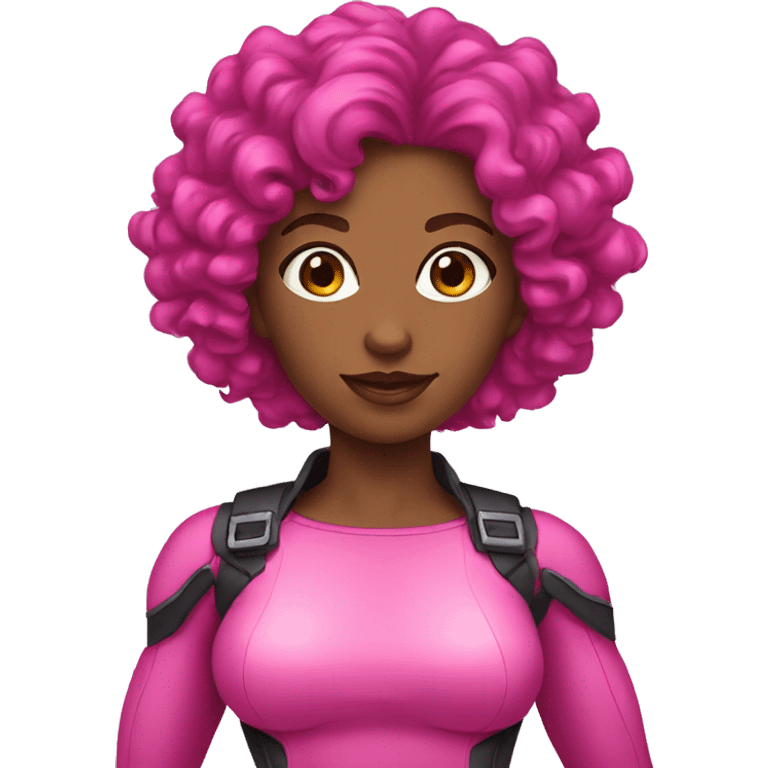 Pink woman super hero black curly hair emoji