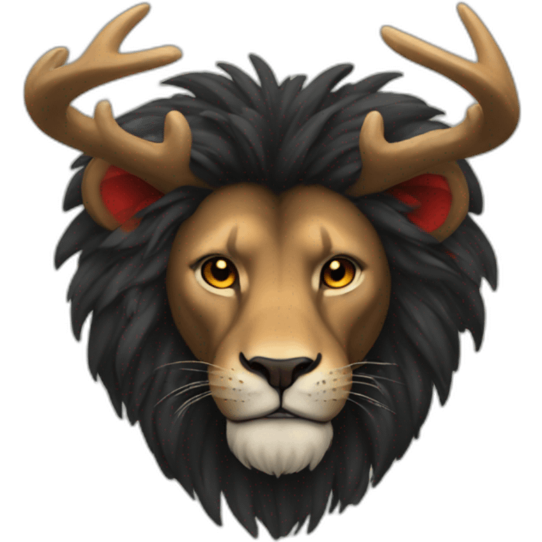 Black Lion with deer antlers and big red ears emoji