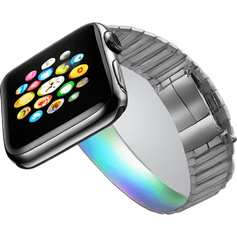 Realistic isolated metallic iridescent apple watch . emoji