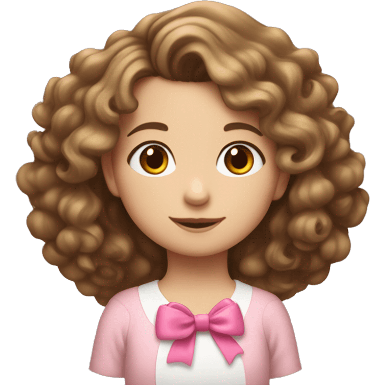 caucasian little girl with brown curls and a pink bow in her hair  emoji