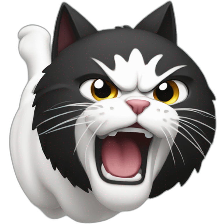 black and white angry cat hissing emoji