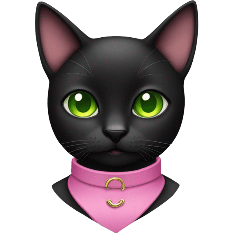 black cat with green eyes and wearing a pink collar emoji