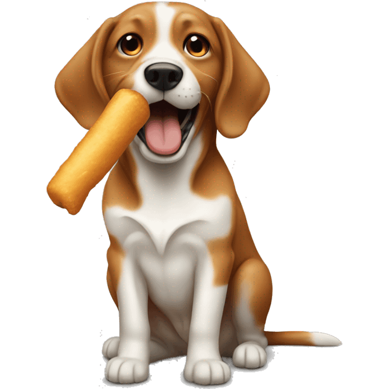 Dog eating a mozzarella stick emoji