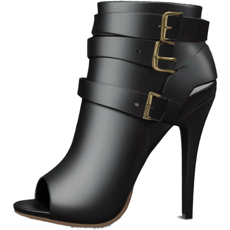 Realistic front facing pair of black peep toe strap cut out high heel bootie boots.  emoji