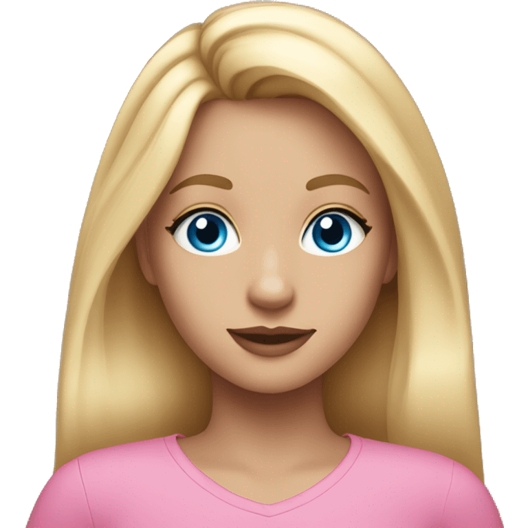 a girl with pretty makeup, long blonde hair, blue eyes and a pink shirt emoji