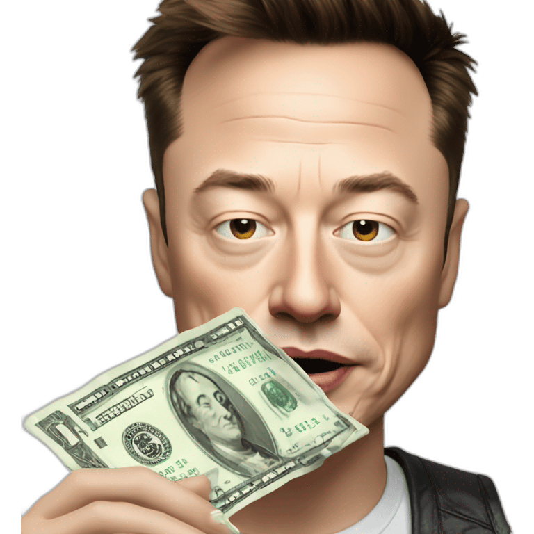 Elon musk snorting a pile of powdered sugar using a credit card and a dollar bill emoji