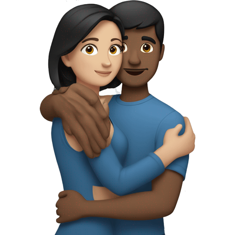 Lovers hugging each other. Indian man, short black hair. White woman, blue eyes and brown hair emoji