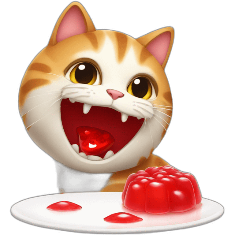 A cat eating a red jelly  emoji