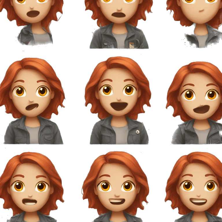 A girl with red hair and a camera, different emotions emoji