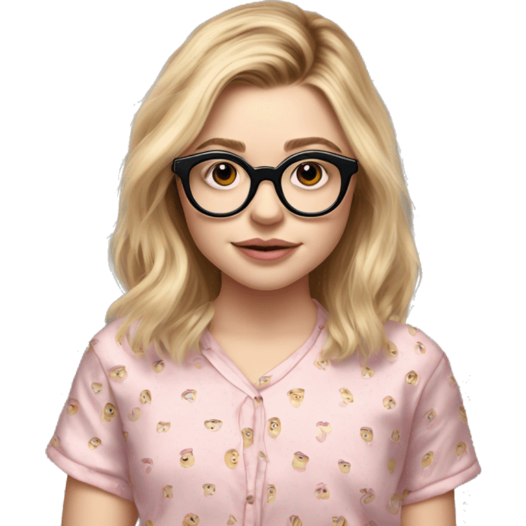 Chloe grace moretz, pijamas wearing round glasses emoji