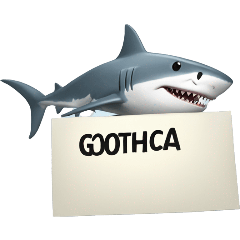 Shark holding a sign stating, "gotcha" emoji