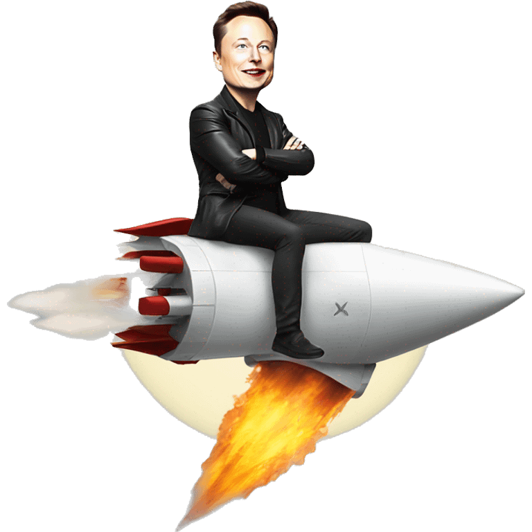 Elon Musk on a flying rocket emoji