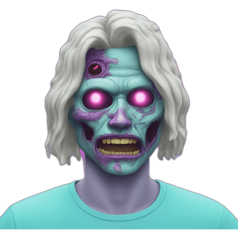 Vaporwave person, half person face half zombie face emoji