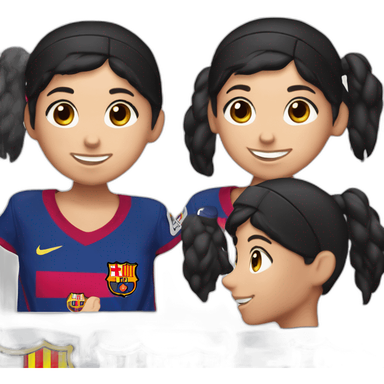 FC Barcelona supporter latin girl Black hair head phone black cap smile emoji