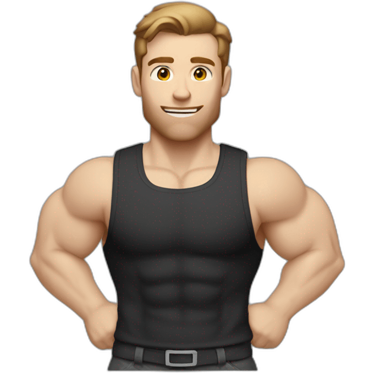 Pale skinned Fit Man With the biceps and brown hair in black shirt and gray shorts emoji