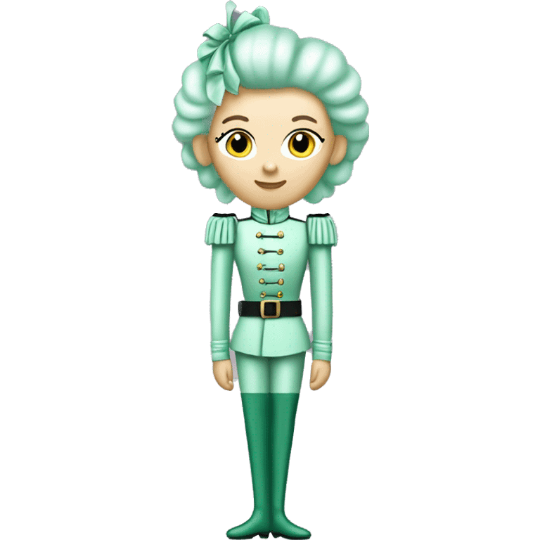 Realistic tall full body coquette Female Caucasian pastel mint green nutcracker soldier with mint green hair. emoji