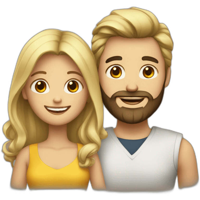 A happy couple blond girl and dark haired man with a beard emoji