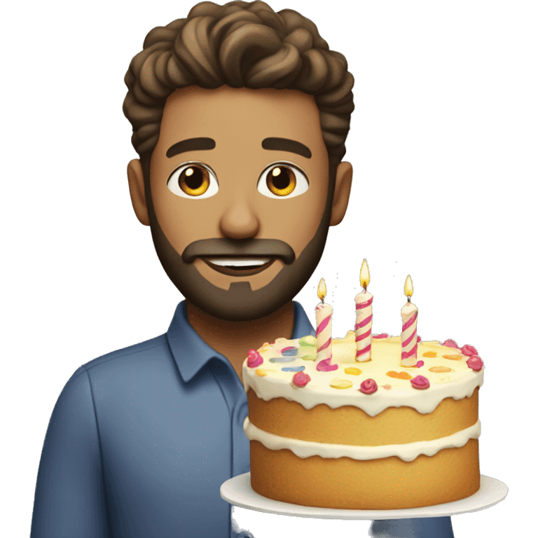 realistic male portrait with beard with a birthday cake in front emoji