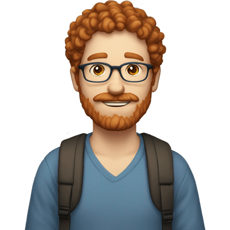 35 years old, male, short curly red hair, glasses, blue eyes, pale complexion, beard and mustache emoji