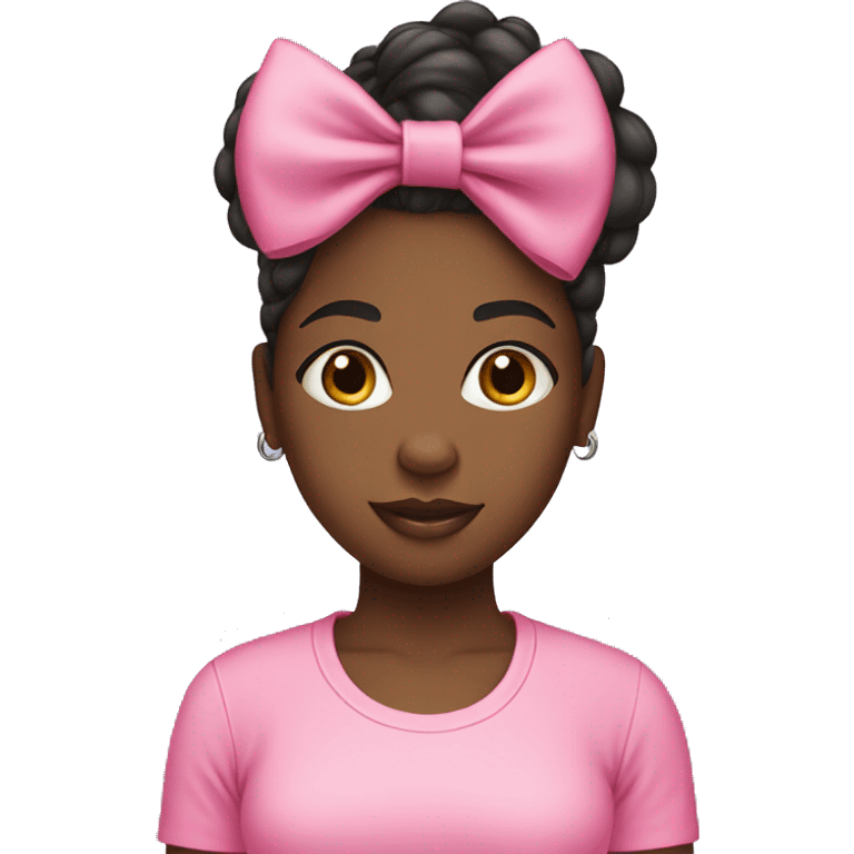 Black girl, with a pink tee-shirt and a pink bow emoji