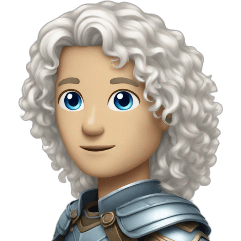 white androgynous guy white long curly hair armor blue eyes emoji