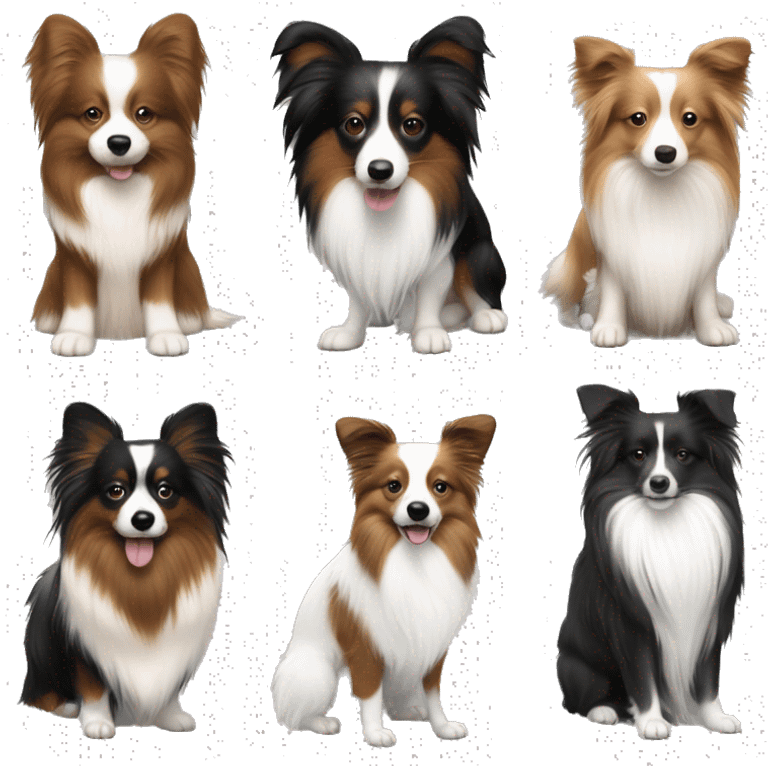 Papillon dog in black and white with a hint of brown together with a Shetland sheepdog in black with a little bit of white and brown emoji