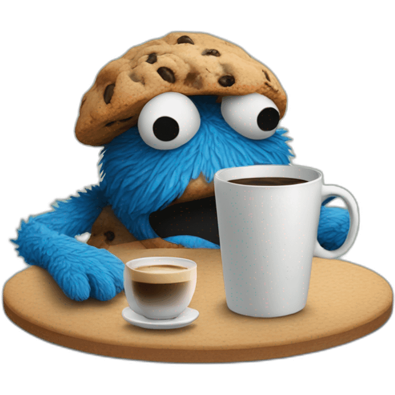 cookie monster with a cup of coffee emoji