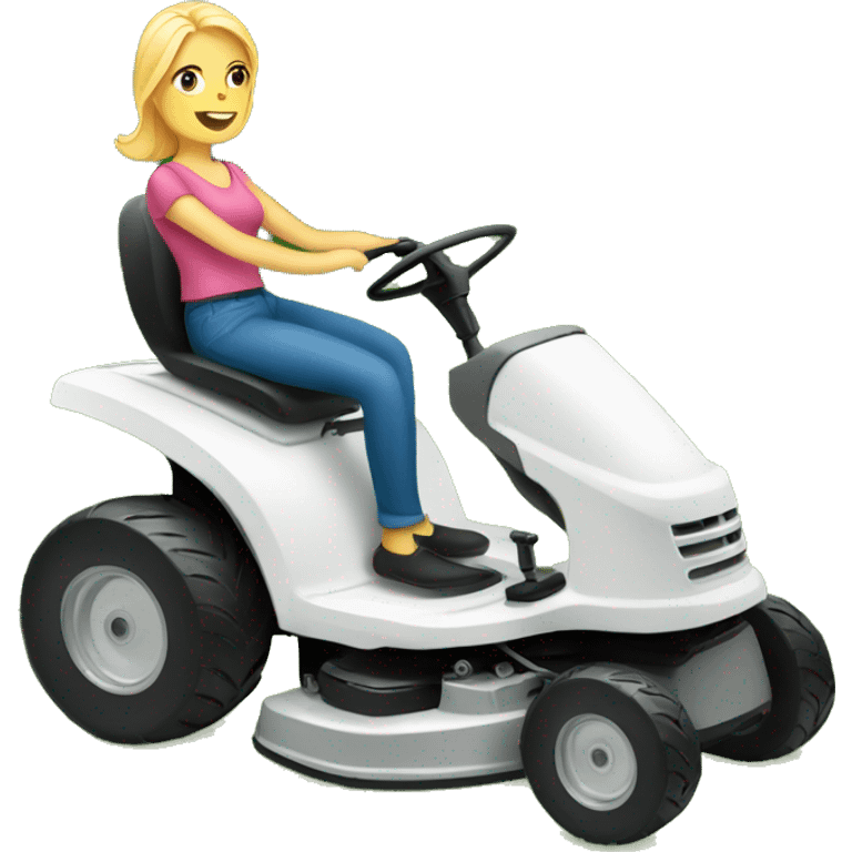 white woman on a lawnmower emoji