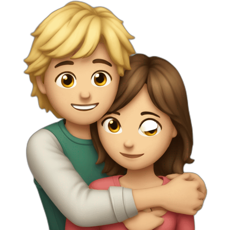 A healthy boy with long hair hugging beautiful girl with short hair  emoji