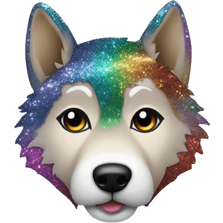 Wolf dog with black and rainbow glitter fur emoji