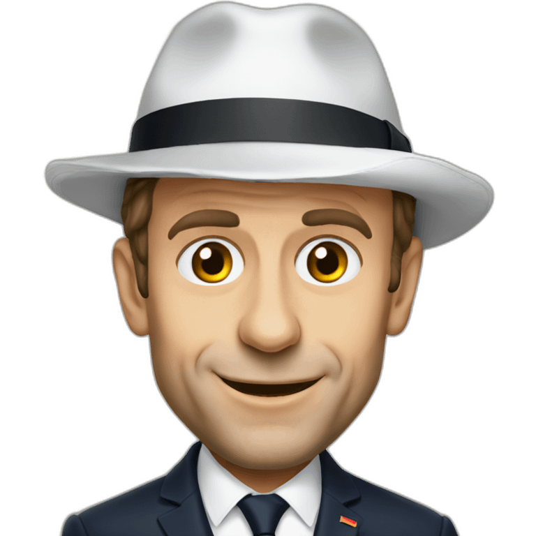 Crazy Emmanuel Macron with a hat emoji