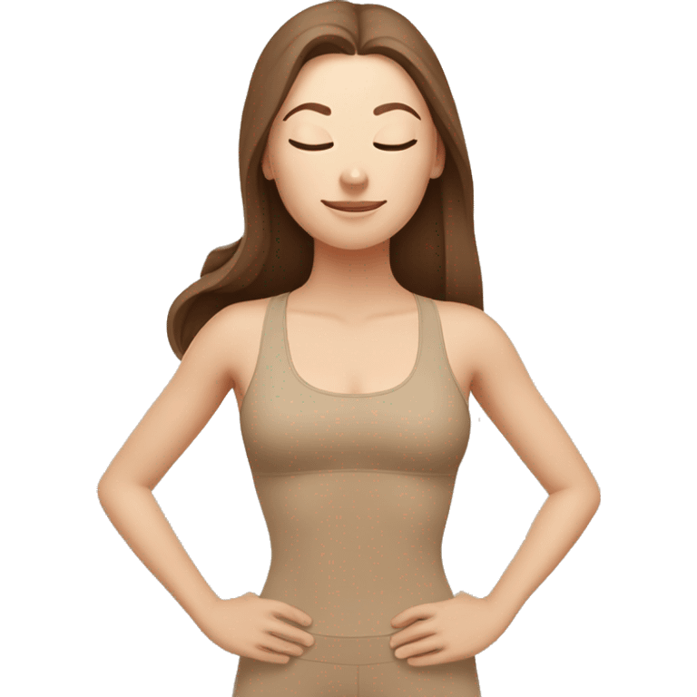 White Girl with brown hair doing yoga in beige tight yoga suit emoji