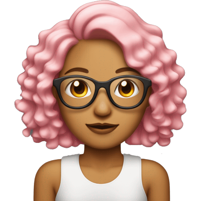 Mujer con cabello naranja y canas con gafas rosadas emoji